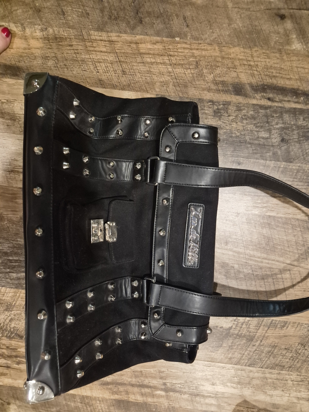 Lux De Ville Studded Black Tote Bag with Shoulder Straps